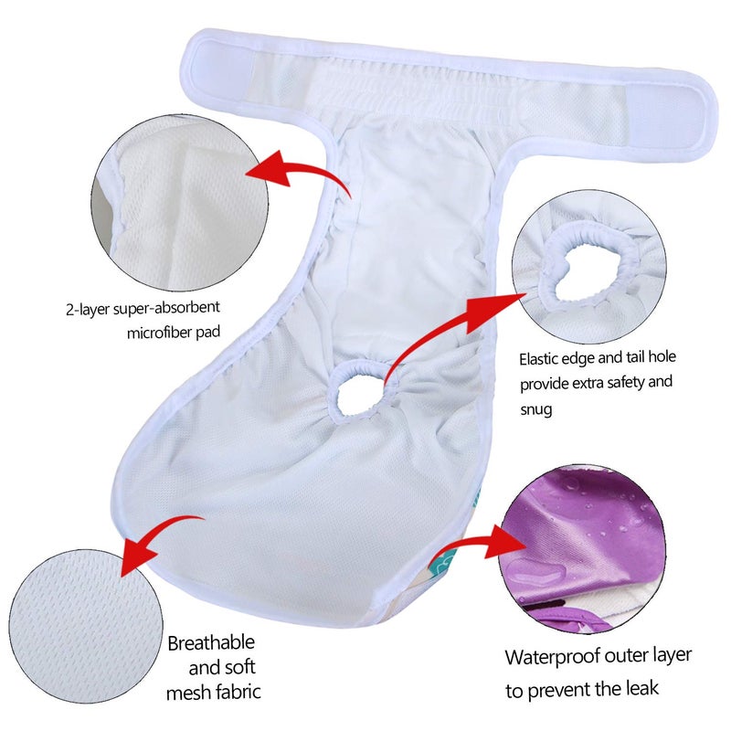 Teamoy Female Dog Diapers for Heat 4-Pack, Reusable Dog Period Diaper Wraps for Incontinence, Training & Housebreaking,XS - Image 3